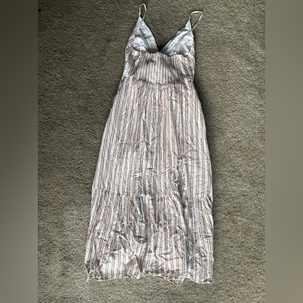 Abercrombie & Fitch White and Brown Striped Maxi Dress medium - Picture 3 of 8